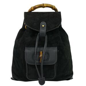 Gucci Vintage Bamboo Suede Black Suede Backpack Bag